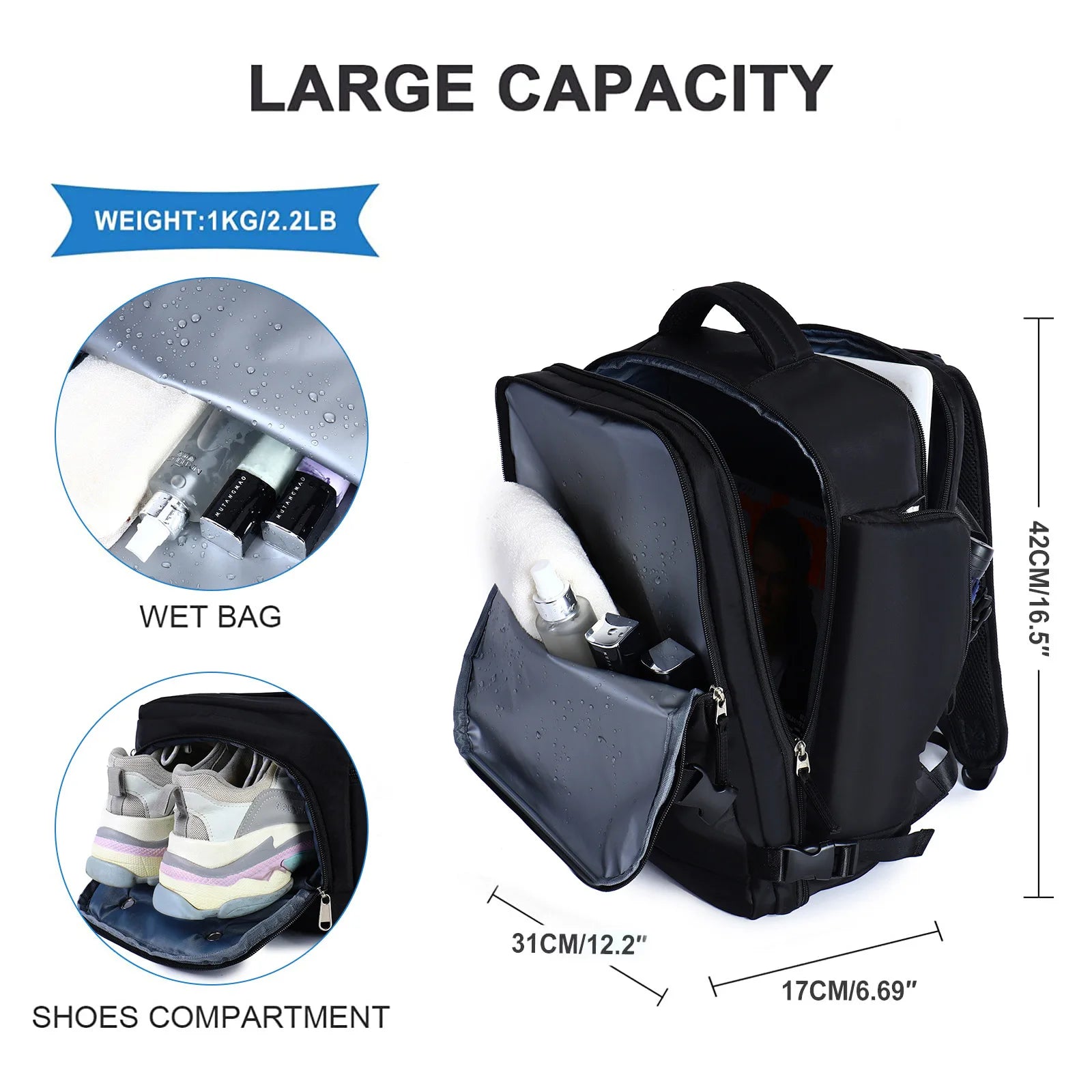 Mochila Travel Backpack Cabin Plane Large Capacity Waterproof Wet And Dry Partition Suitcase Laptop Backpack For Women With USB